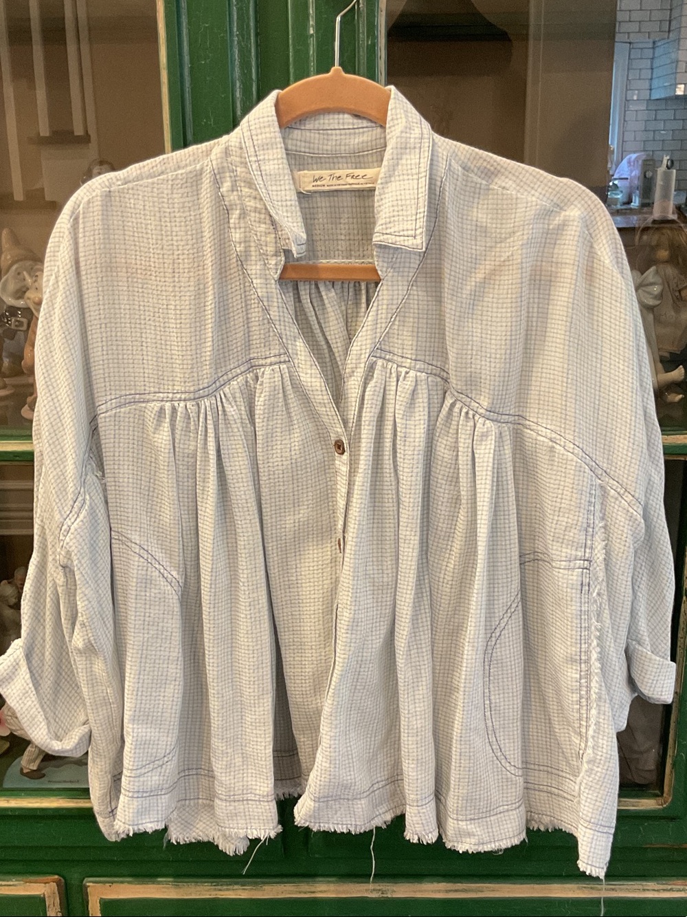 Free People Light Blue Gauze Peasant Blouse